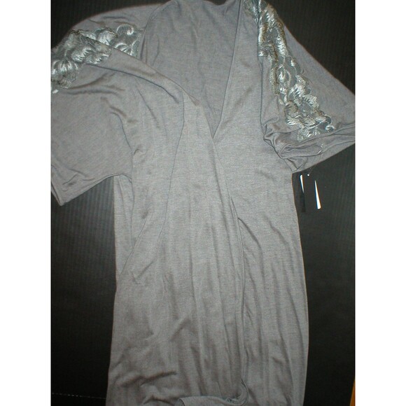 NWT New Natori Padma Gray Wrap Robe Womens S Very Soft Solid Jersey Pockets Lace - Picture 1 of 5